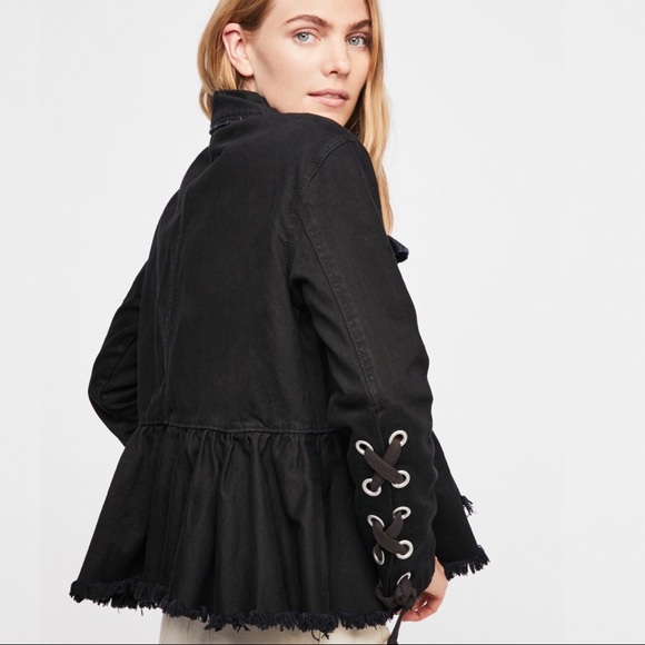 Free People Willow Peplum Denim Jacket 